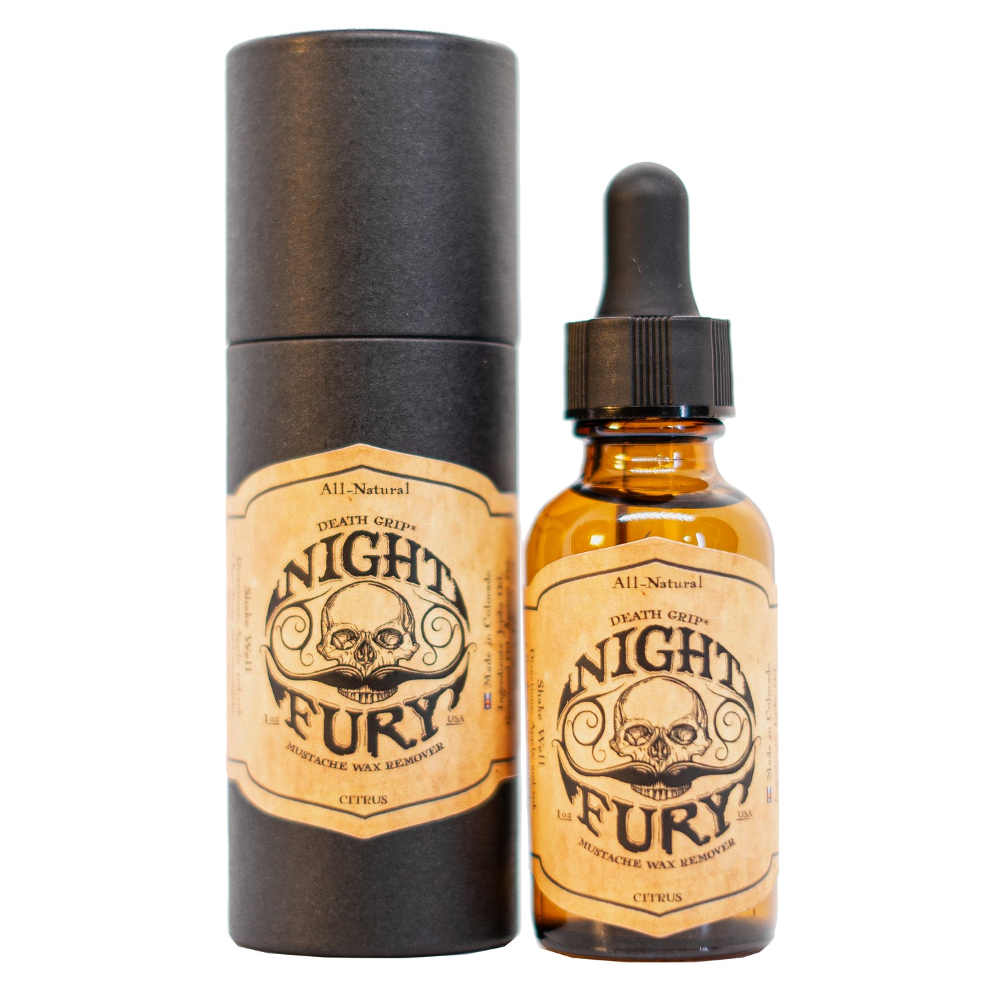 Mustache Kit w/ Small Travel Bag, 4 Mustache Waxes, 1 Pocket Comb, and Night Fury Mustache Wax Remover Oil
