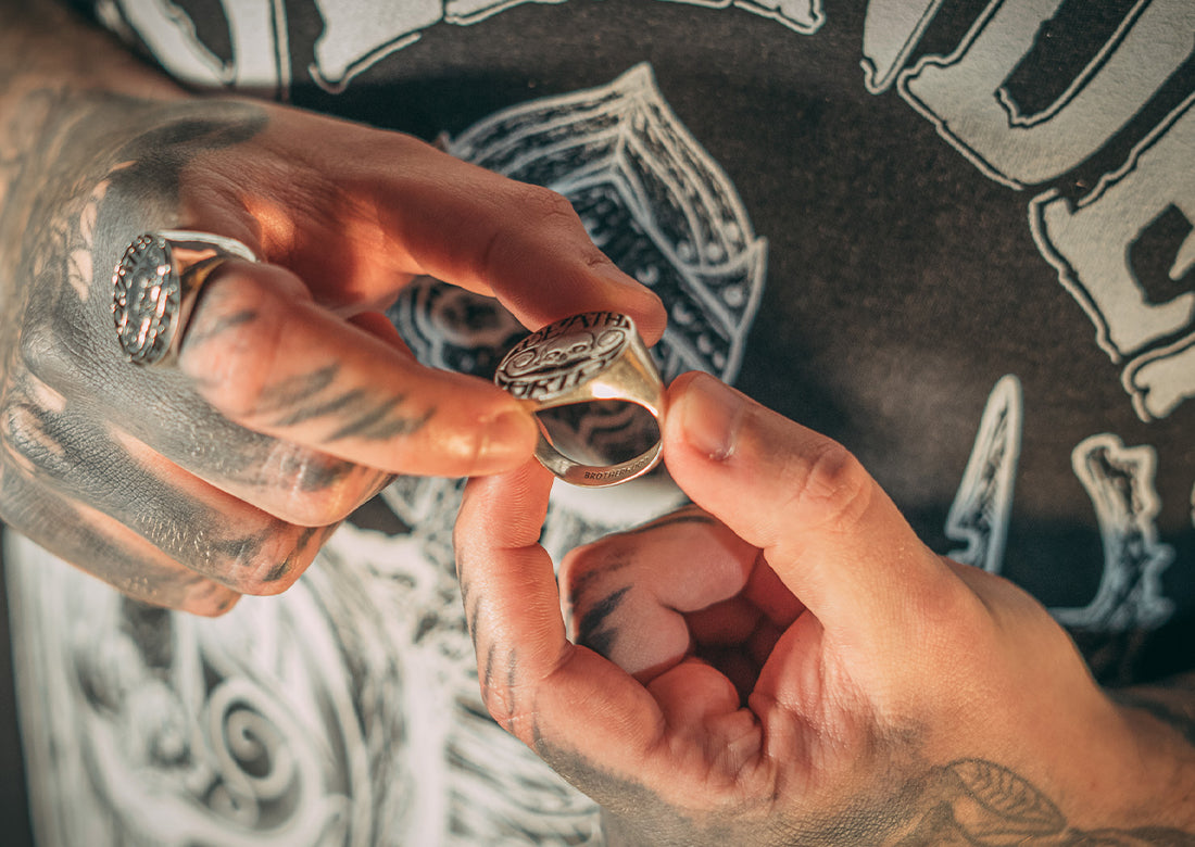 Death Grip Brotherhood Signet Sterling Silver Ring