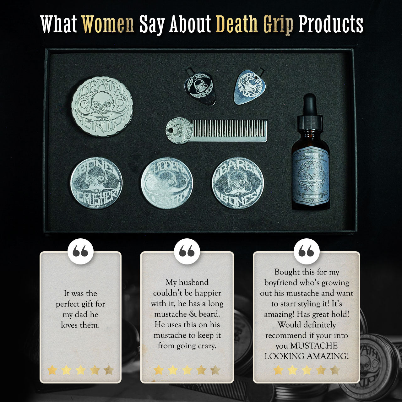 Death Grip Platinum EDC Mustache Wax Kit | Refillable Wax Inserts