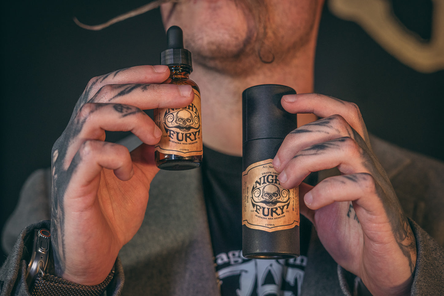 The Ultimate Grooming Trio: Bare Bones Mustache Wax, Death Grip Mustache and Beard Pocket Comb, and Night Fury Mustache Wax Oil Remover