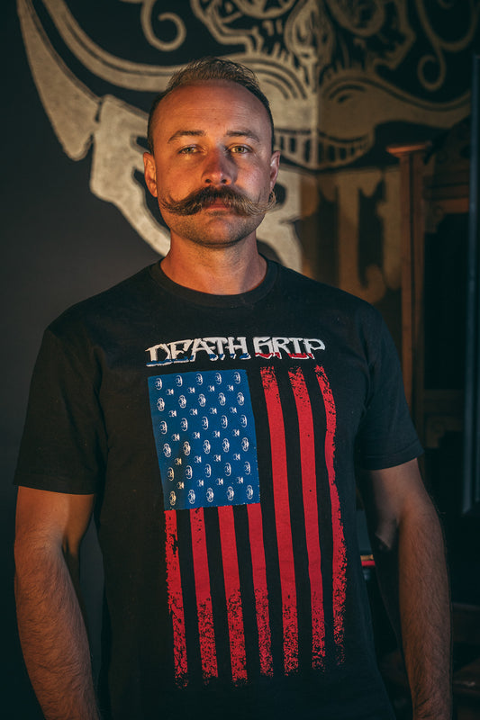 Death Grip Skulls 4th of July - Independence Day American Mustache T-Shirt