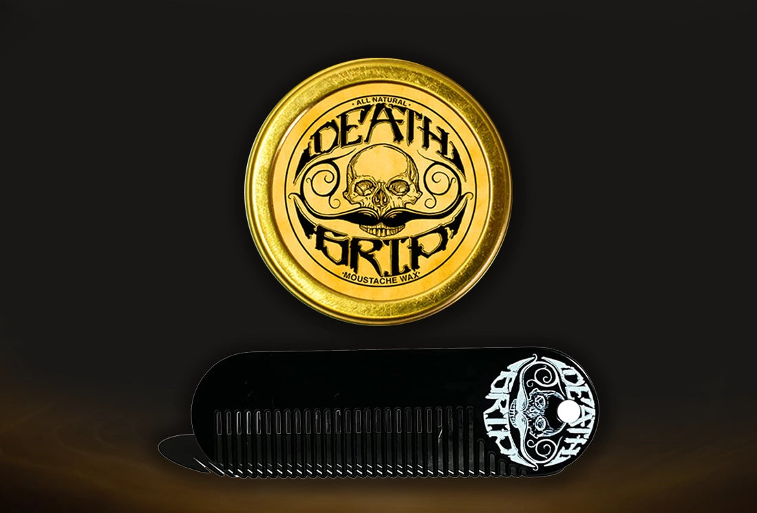 Death Grip Extra Strong Hold Mustache Wax and Death Grip Mustache Keychain Comb Set