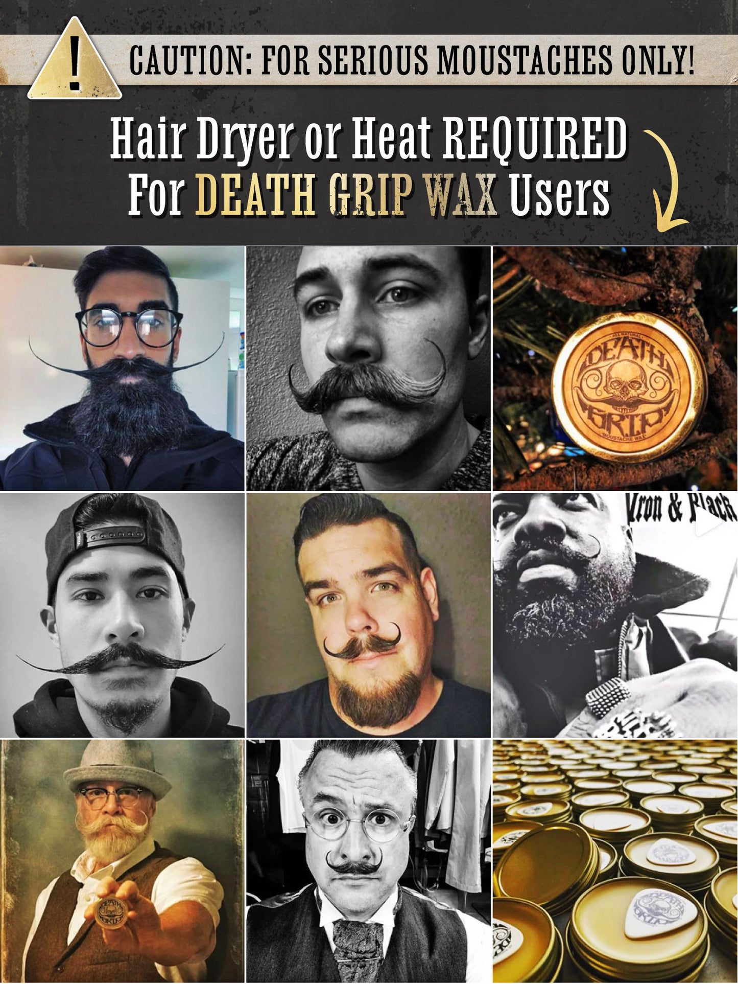 Death Grip Extra Strong Hold Mustache Wax and Bare Bones Medium Hold Mustache Wax Set