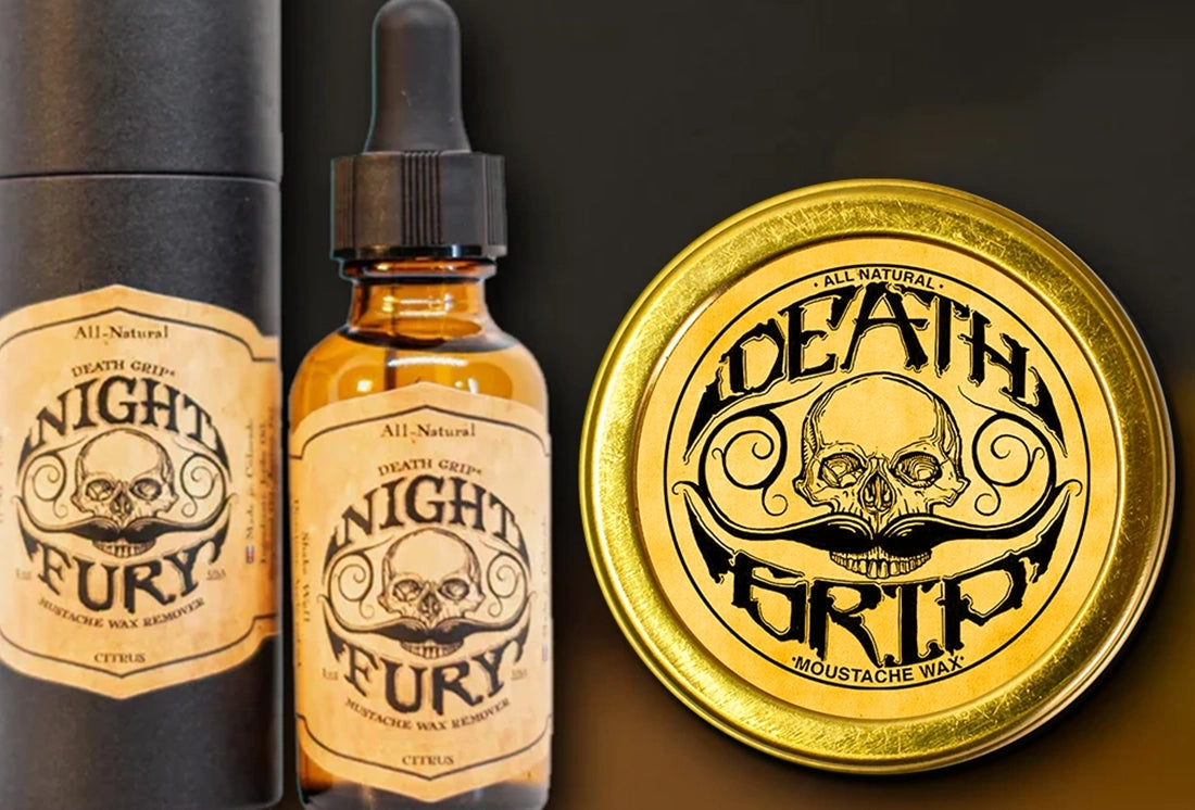 Death Grip Extra Strong Hold Mustache Wax and Night Fury Mustache Wax Remover Oil Set