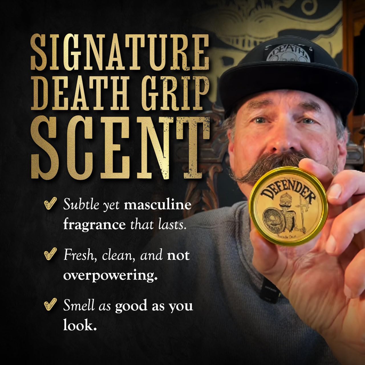 Death Grip Wax Defender Mustache Balm 2oz – The Best Beard and Mustache Wax for Natural Style and Daily Defense
