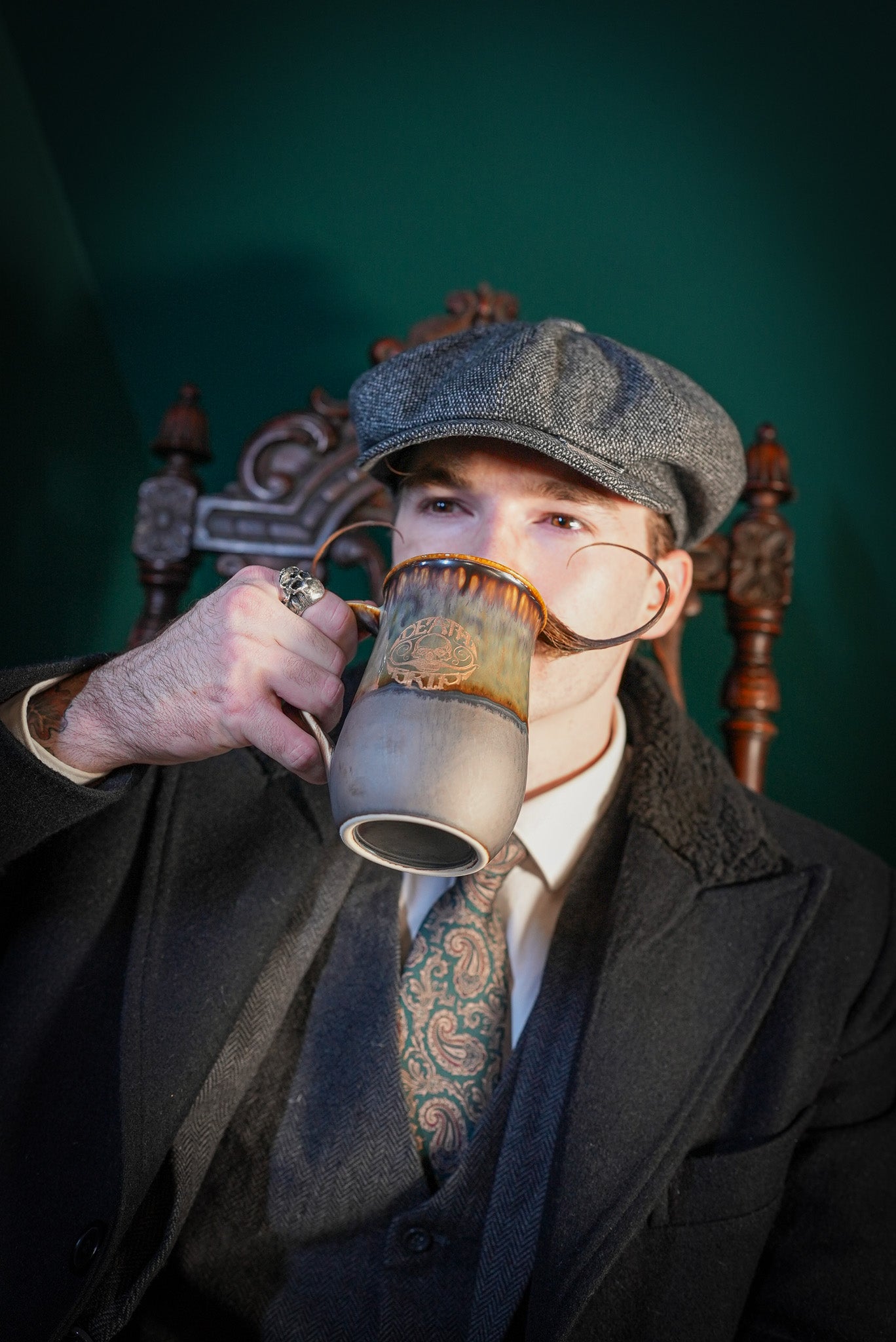 Right Handed Defender Mustache Guard Mug | Keep Your Mustache Dry When Drinking | Handmade 16 oz Capacity