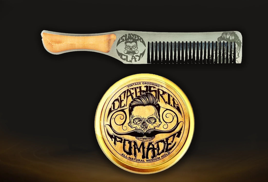 Death Grip Hair Pomade 2oz and Death Grip Pomade Hair Comb Set