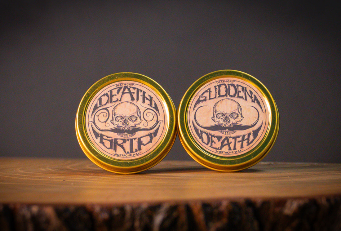 Mustache Wax Combo Kit Death Grip & Sudden Death I Extra Strong & Strong Hold Men's 2 - (1oz) Mustache Wax Tins I For Handlebar Moustache or Beard