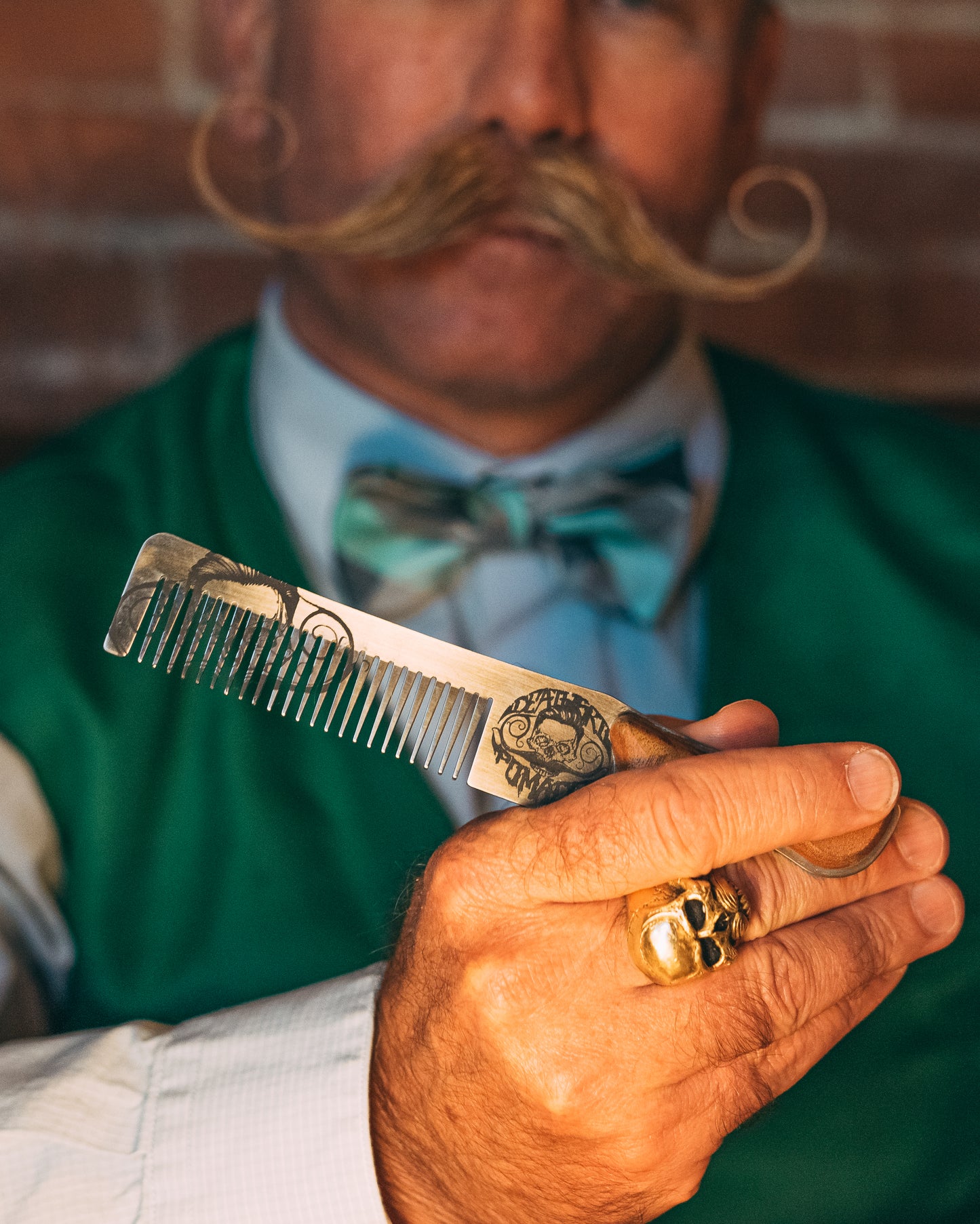 Hair Comb Steel Metal Handcrafted with Wood Handle