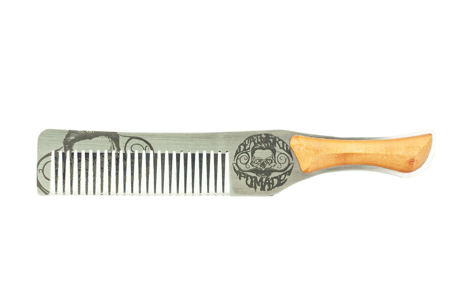 Hair Comb Steel Metal Handcrafted with Wood Handle