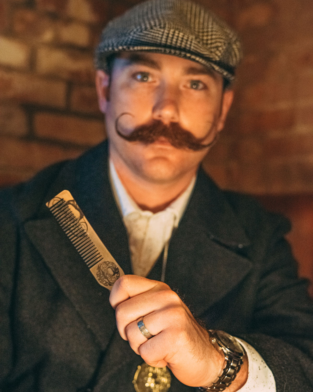 Hair Comb Steel Metal Handcrafted with Wood Handle