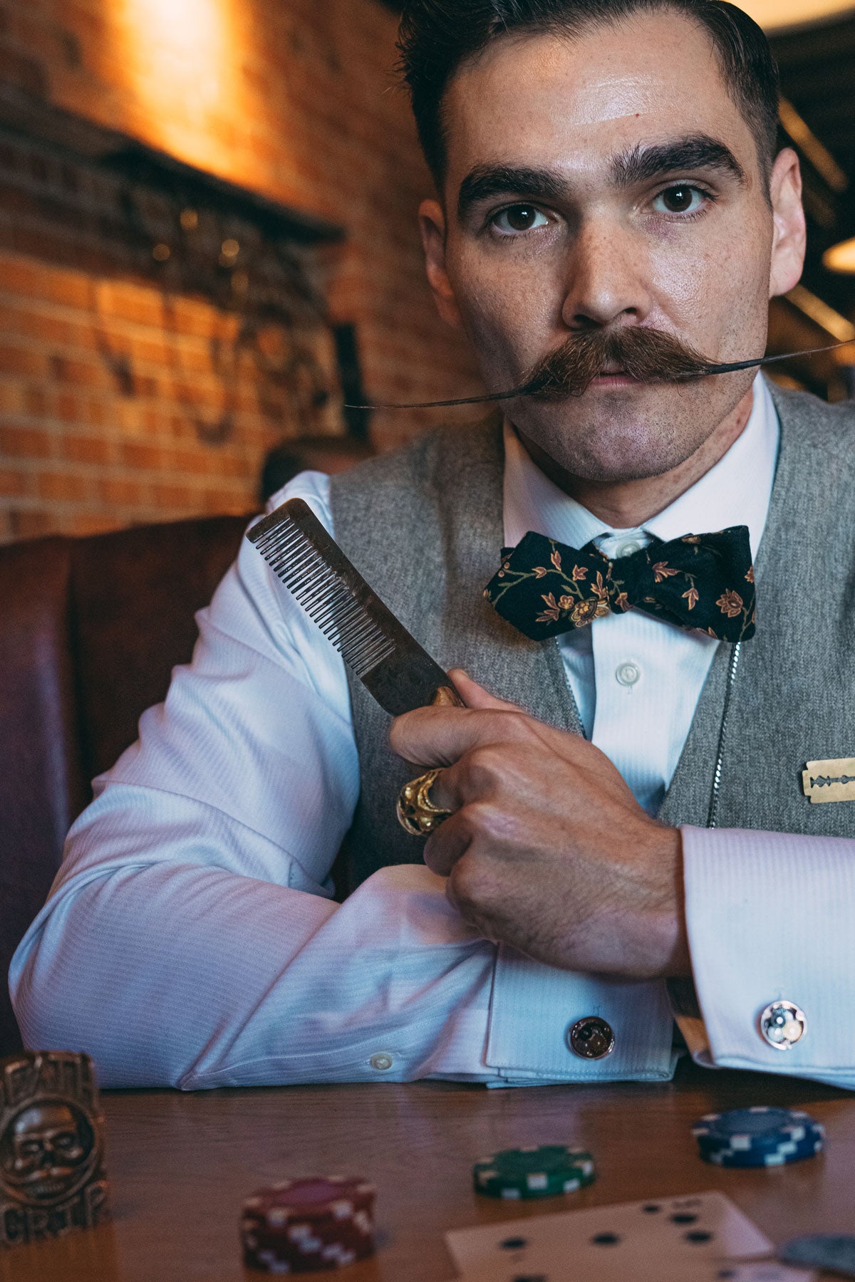 Hair Comb Steel Metal Handcrafted with Wood Handle