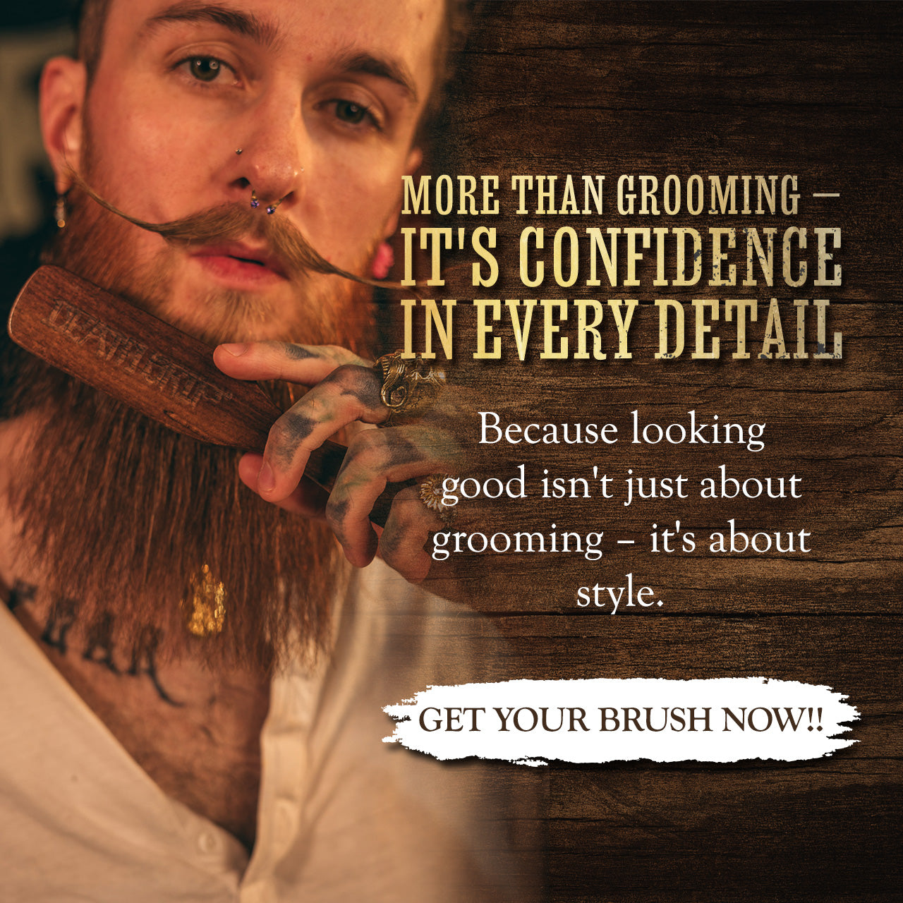 Wooden Death Grip Handle Head, Beard & Mustache Brush