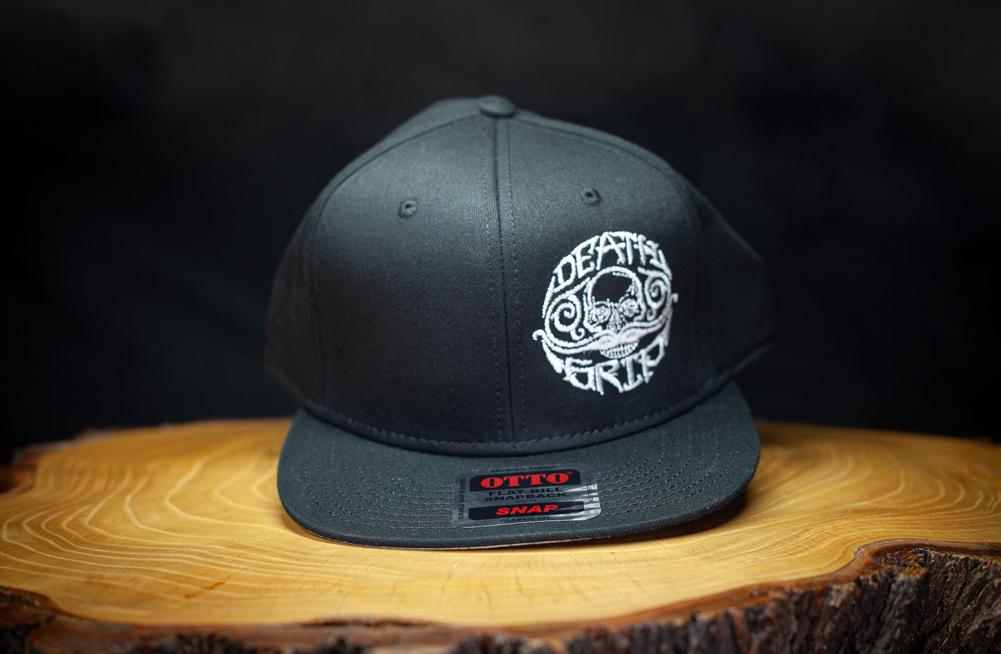 Death Grip Skull Hat | Baseball Cap with Skull Logo Design | Skullcap Back Snap for Men Women & Young Adults Mustache Wax Snapback Black