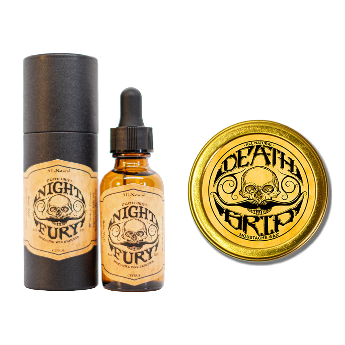 Death Grip Extra Strong Hold Mustache Wax and Night Fury Mustache Wax Remover Oil Set