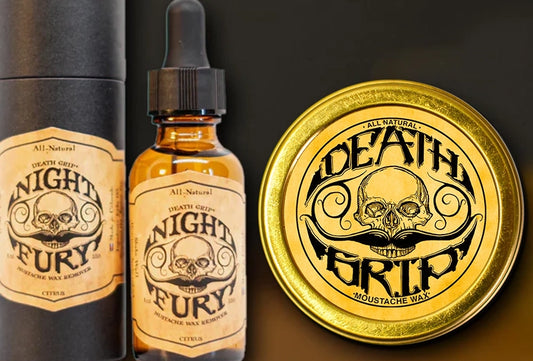 Death Grip Extra Strong Hold Mustache Wax and Night Fury Mustache Wax Remover Oil Set