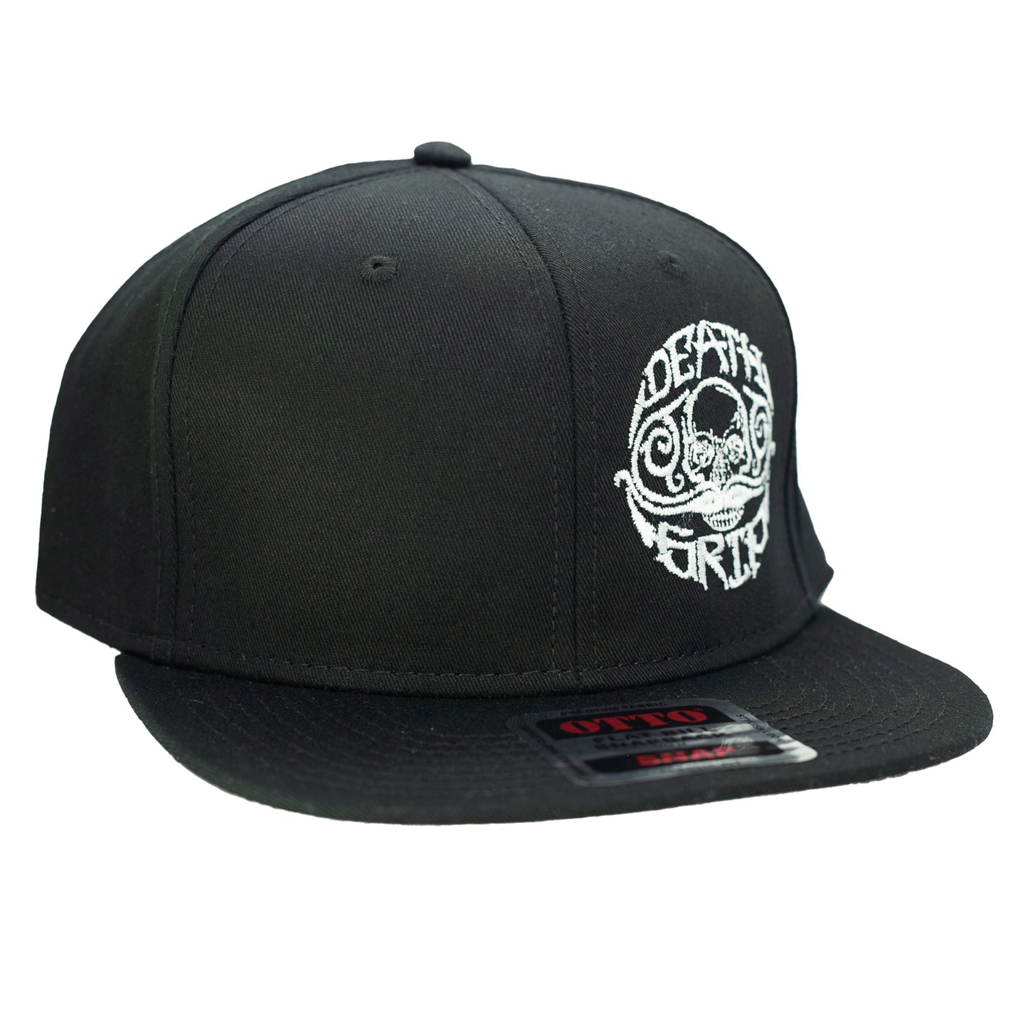 Death Grip Skull Hat | Baseball Cap with Skull Logo Design | Skullcap Back Snap for Men Women & Young Adults Mustache Wax Snapback Black