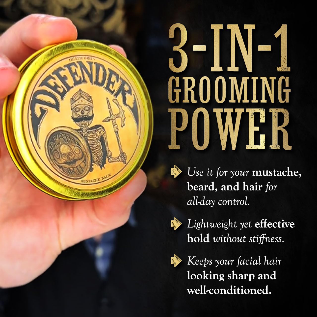 Defender Mustache Balm For Mens Moustaches | 2 oz Tin
