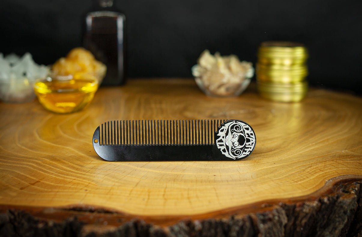 Large Metal Death Grip Keychain Pocket Beard & Mustache Comb 5" x 1.
