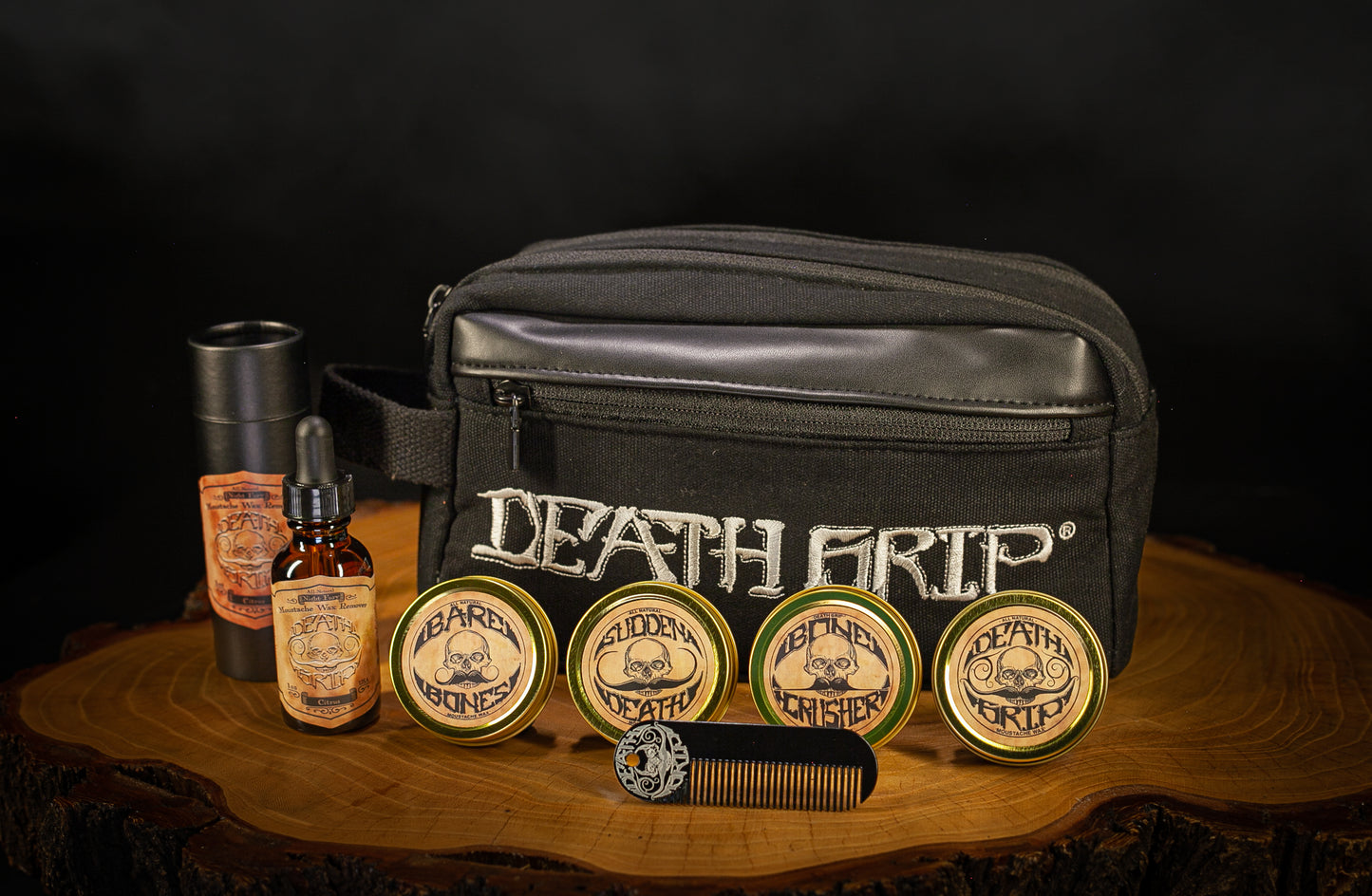 Mustache Kit w/ Small Travel Bag, 4 Mustache Waxes, 1 Pocket Comb, and Night Fury Mustache Wax Remover Oil