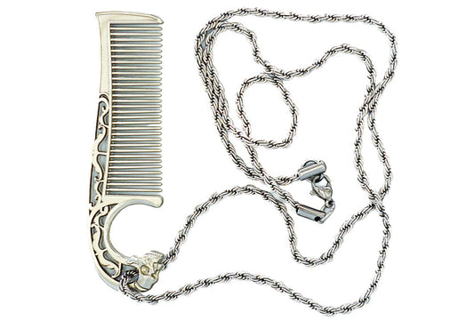 Metal Mustache Comb Necklace – Dual-Sided Comb for Men, Fine & Wide Teeth for Precise Styling – Durable, Compact, Travel-Friendly Grooming Tool for Facial Hair Care