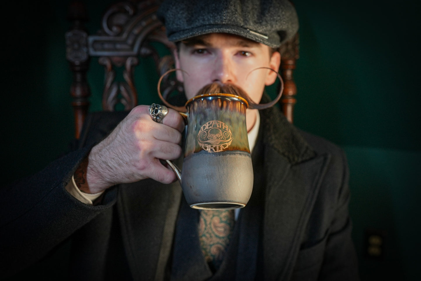 Right Handed Defender Mustache Guard Mug | Keep Your Mustache Dry When Drinking | Handmade 16 oz Capacity
