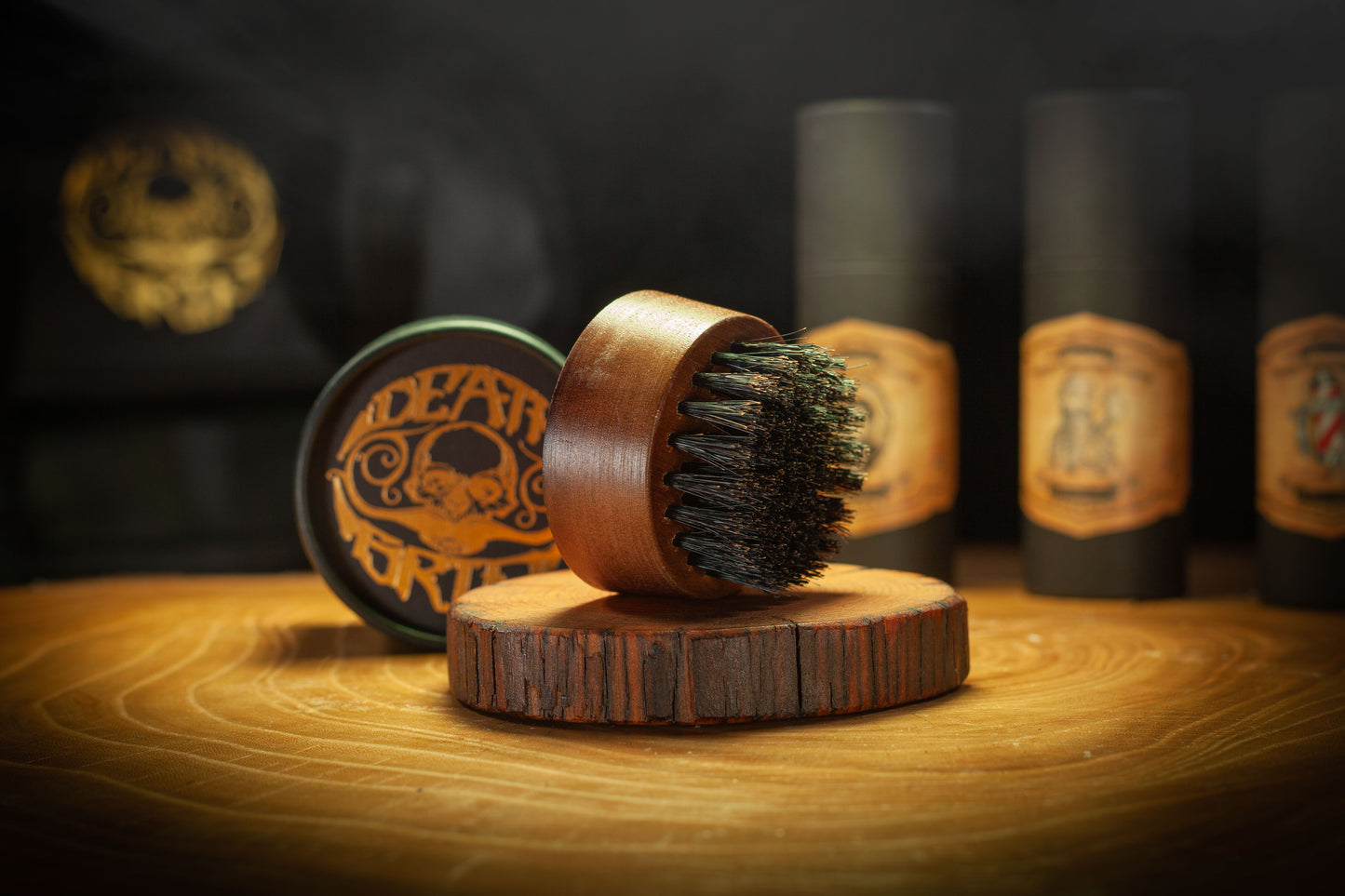 Small Round Beard and Mustache Brush with Travel Case