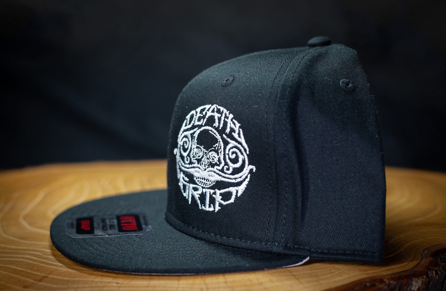 Death Grip Skull Hat | Baseball Cap with Skull Logo Design | Skullcap Back Snap for Men Women & Young Adults Mustache Wax Snapback Black