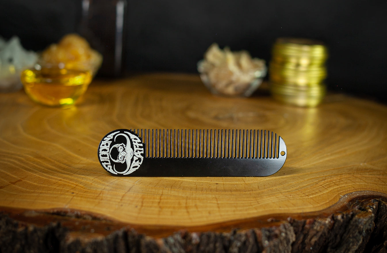 Large Metal Death Grip Keychain Pocket Beard & Mustache Comb 5" x 1.