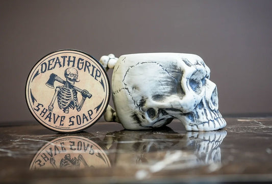 White skull lather bowl and Wildwood shave cream set