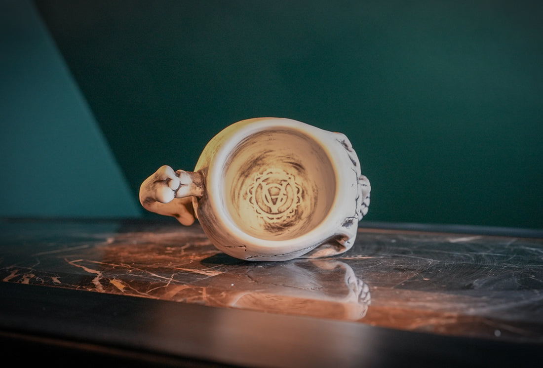White Skull Lather Bowl and Wildwood Shave Soap Set | 4oz Premium Wildwood Shave Cream & Handmade Ceramic Skull Lather Bowl