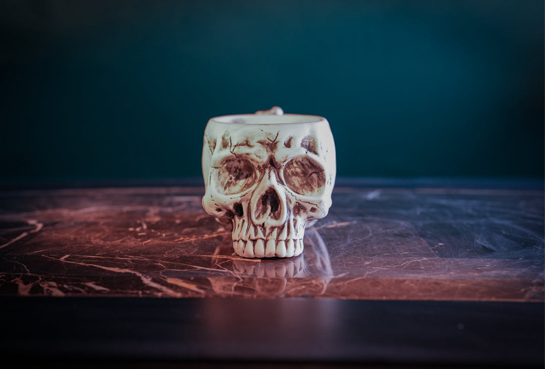 White Skull Lather Bowl and Wildwood Shave Soap Set | 4oz Premium Wildwood Shave Cream & Handmade Ceramic Skull Lather Bowl