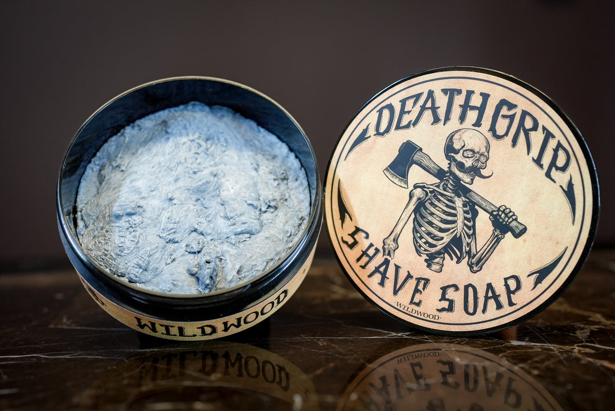 White Skull Lather Bowl and Wildwood Shave Soap Set | 4oz Premium Wildwood Shave Cream & Handmade Ceramic Skull Lather Bowl
