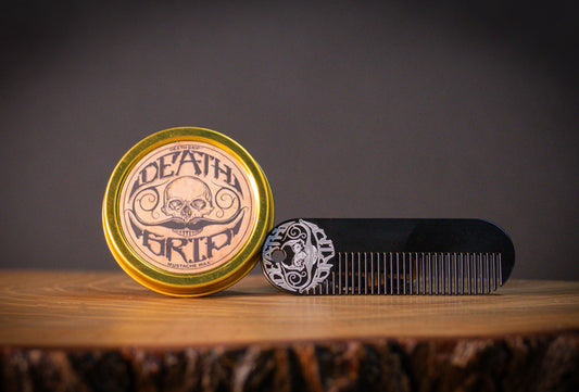 Death Grip Extra Strong Hold Mustache Wax and Death Grip Mustache Keychain Comb Set