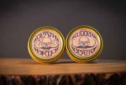 Mustache Wax Combo Kit Death Grip & Sudden Death I Extra Strong & Strong Hold Men's 2 - (1oz) Mustache Wax Tins I For Handlebar Moustache or Beard