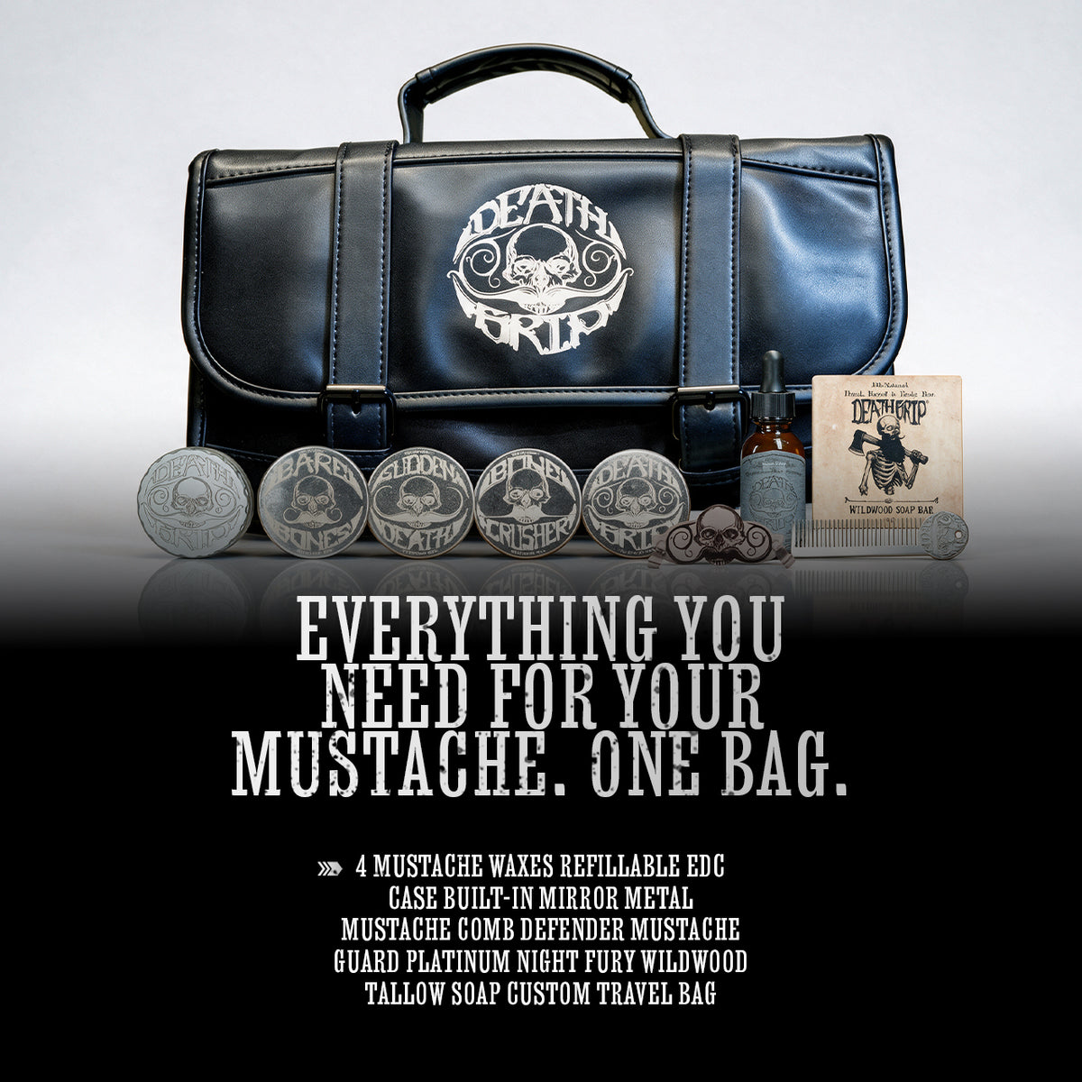 Death Grip Platinum EDC Mustache Wax Kit | Refillable Wax Inserts
