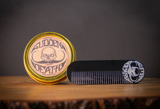 Sudden Death Strong Hold Mustache Wax and Death Grip Mustache Keychain Comb Set