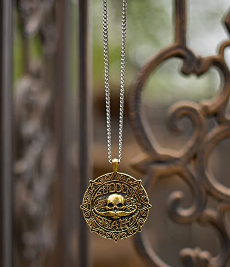 Death Grip Sudden Death Mens Brass Skull Pendant Coin Medallion Necklace Chain