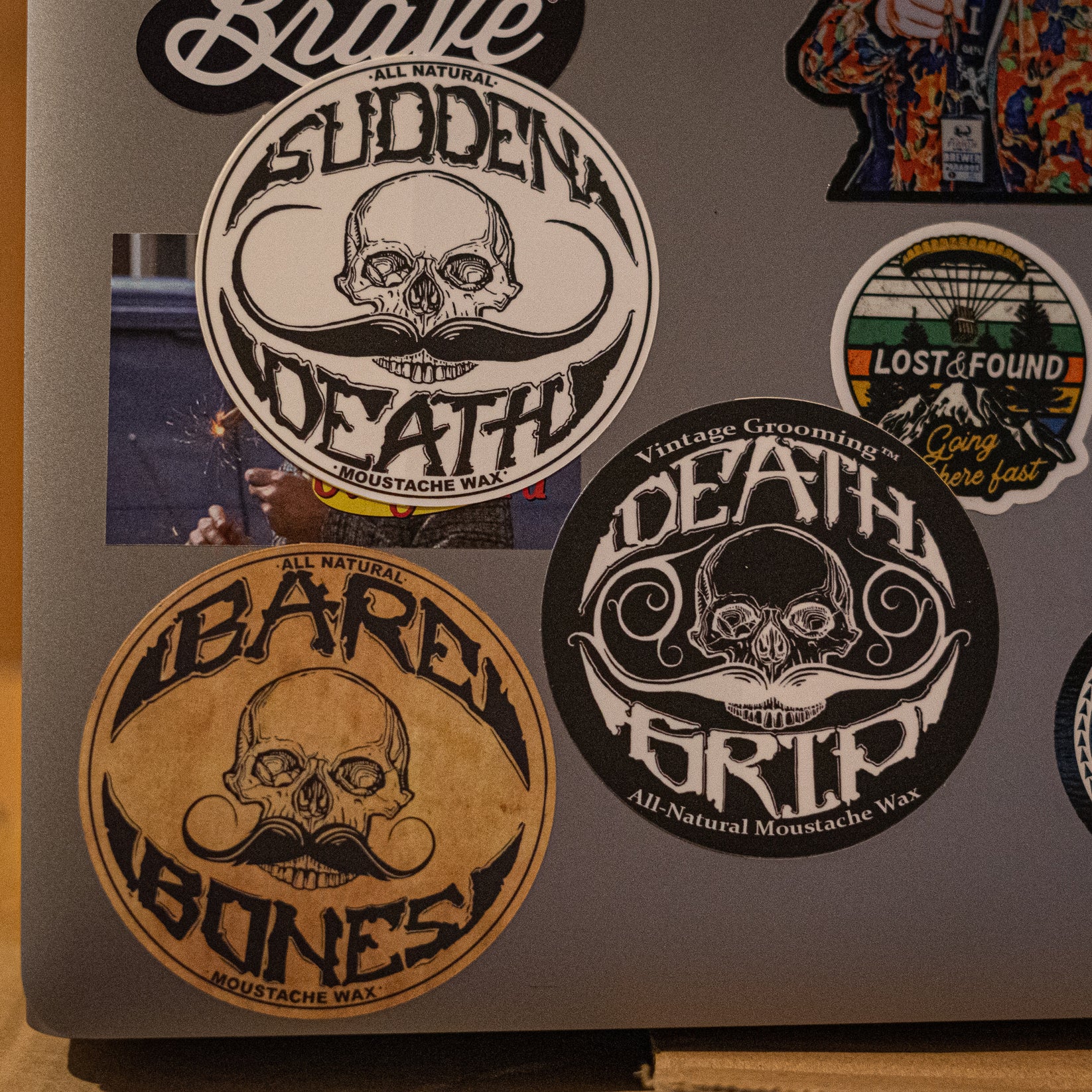 Death Grip Sudden Death Bare Bones Mustache Wax Bumper Sticker Trio De