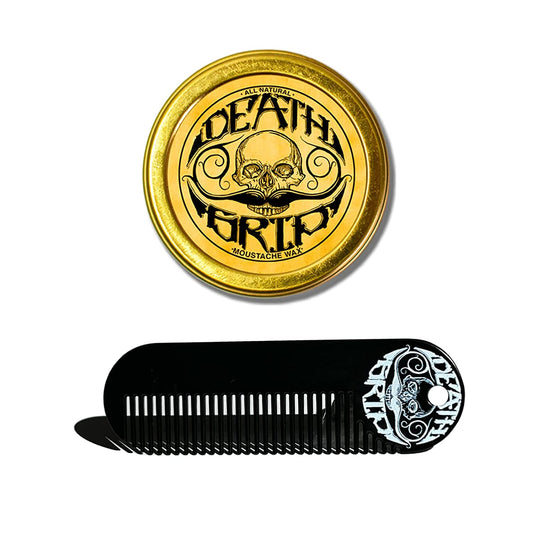 Death Grip Extra Strong Hold Mustache Wax and Death Grip Mustache Keychain Comb Set