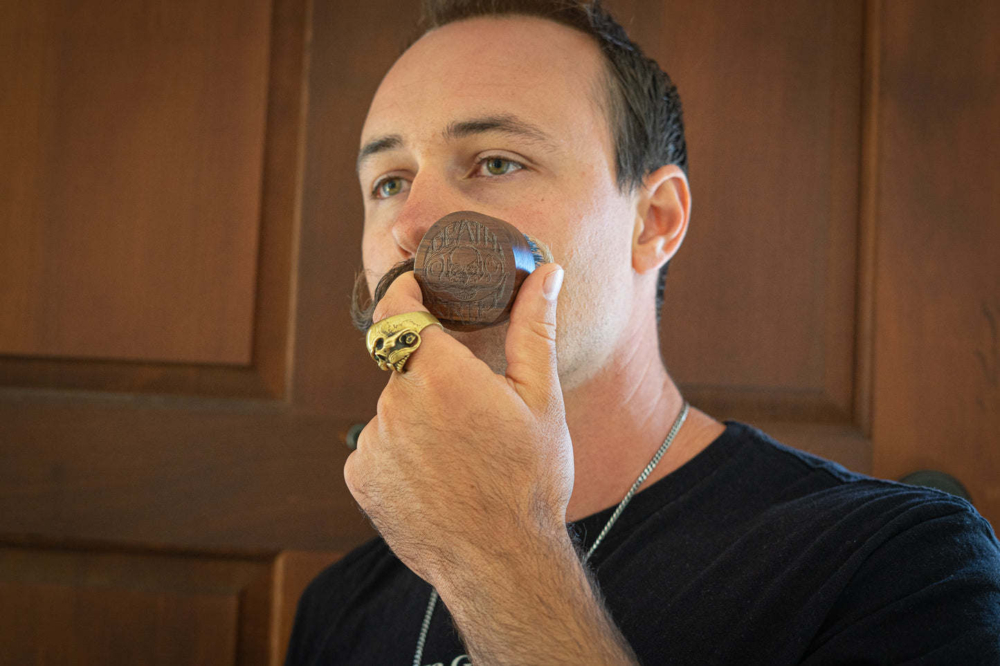 Small Round Beard and Mustache Brush with Travel Case