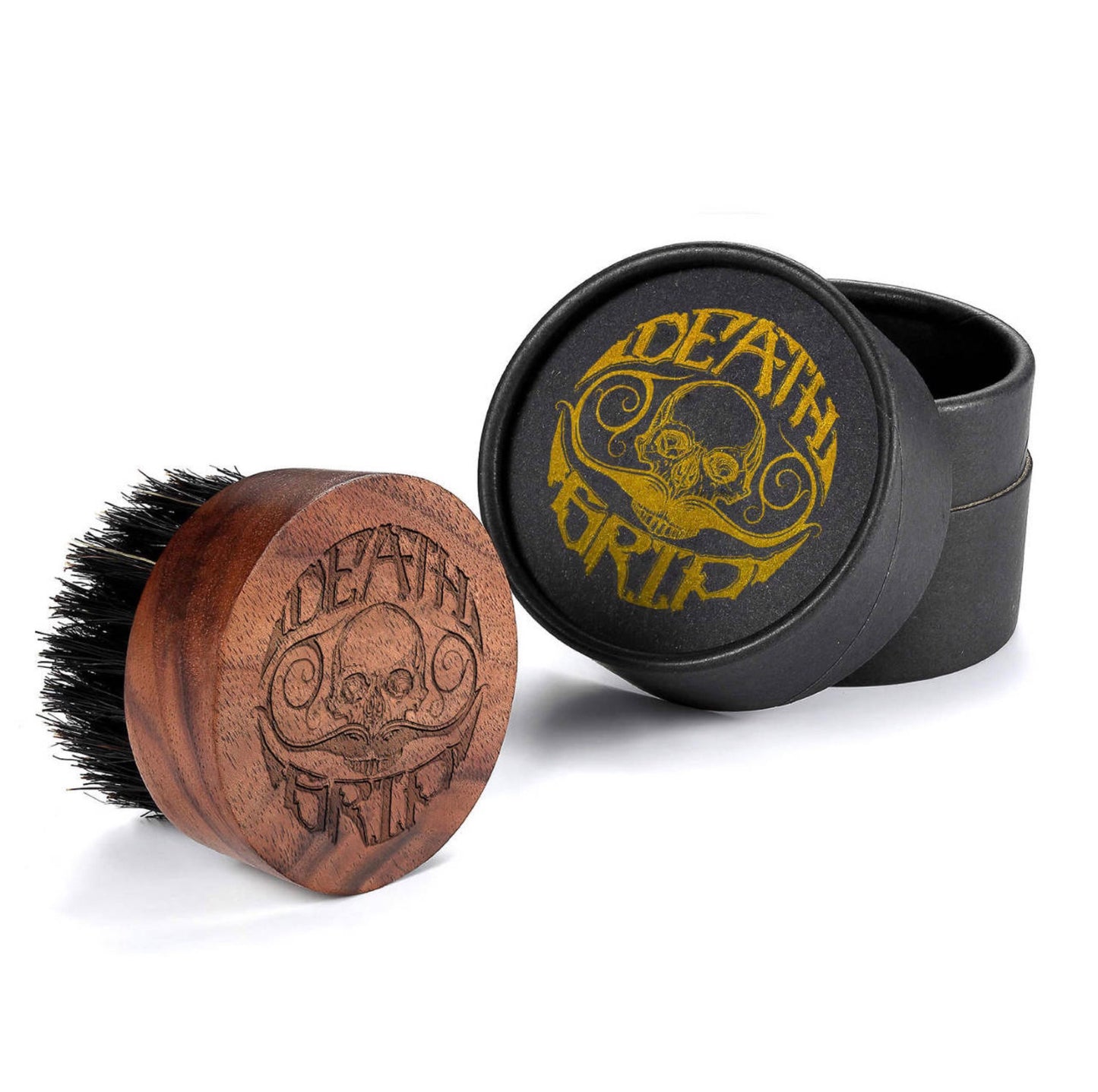 Small Round Beard and Mustache Brush with Travel Case
