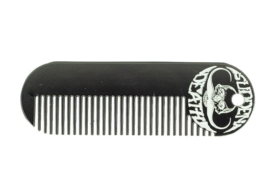 Beard Comb Or Fine Tooth Mustache Pocket Stainless Steel Metal Powder Coated Black Keychain Comb For Men - 3.25 x 1 Inches by Death Grip