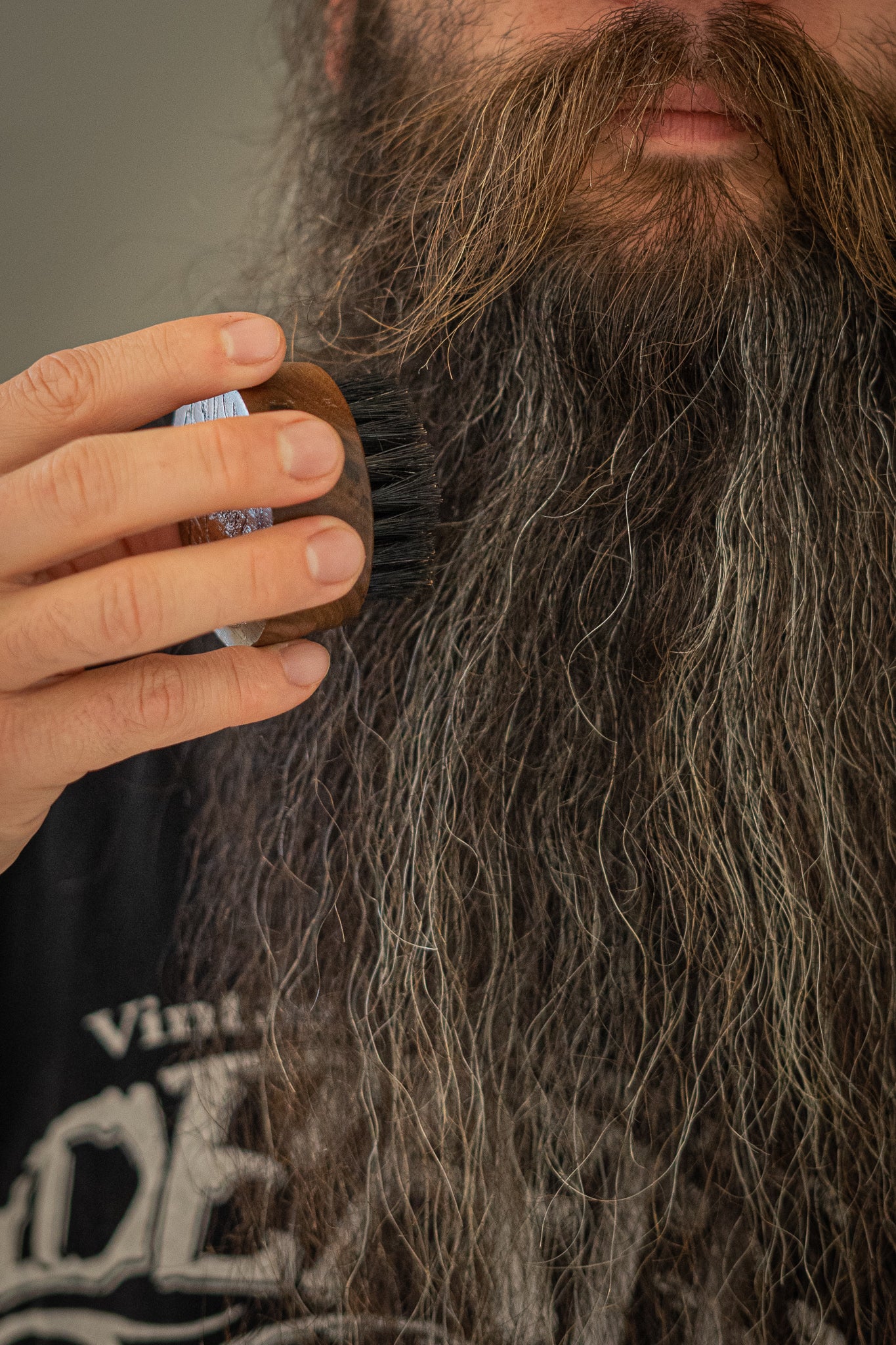 Small Round Beard and Mustache Brush with Travel Case